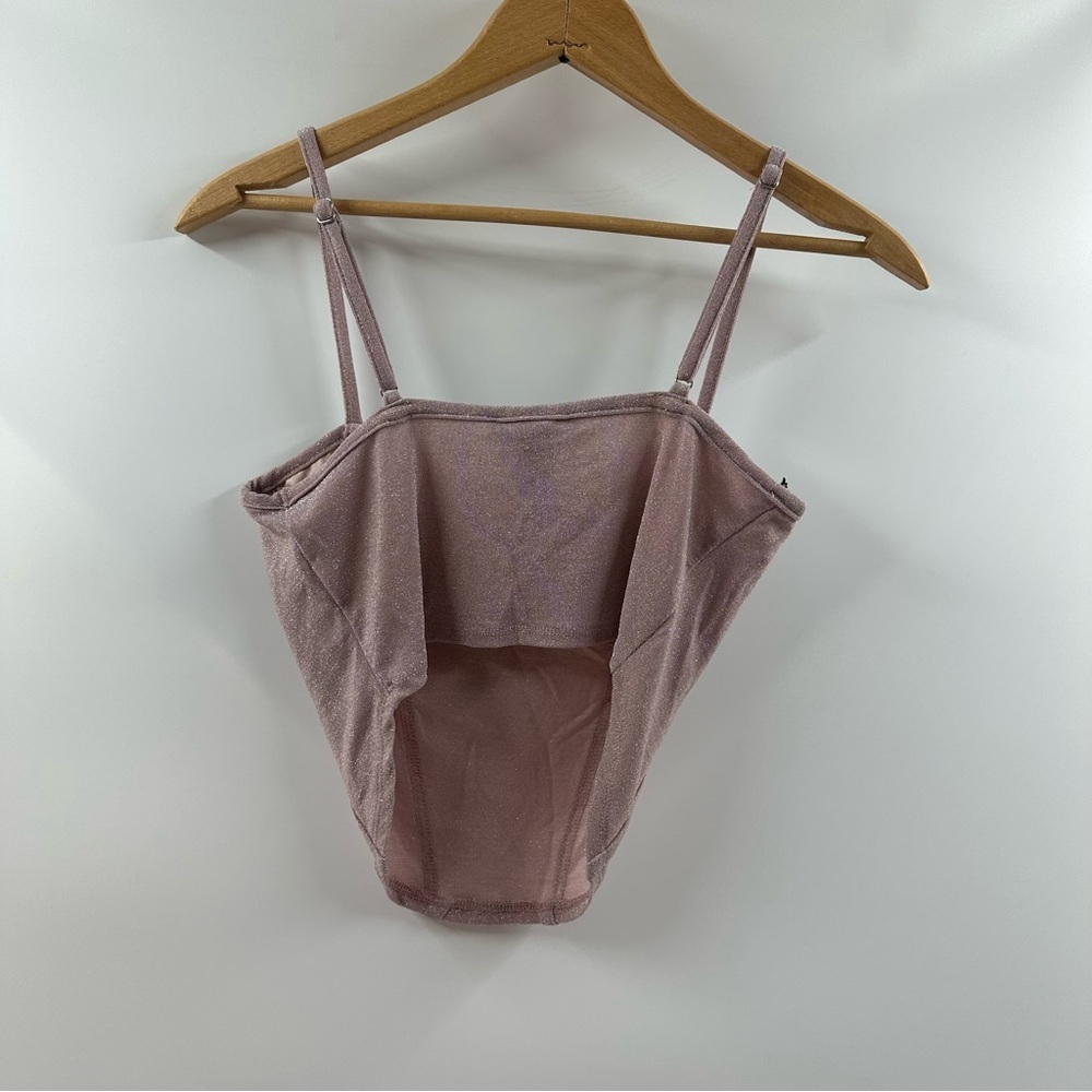 Forever 21 Light Mauve Glittery Cropped Tank Top – Spaghetti Straps, Size Medium - Picture 5 of 5